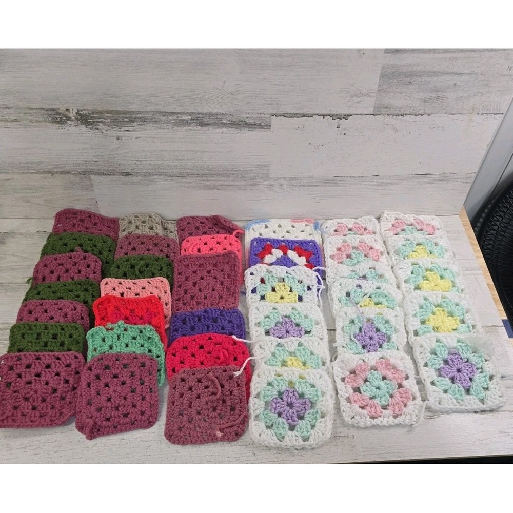 Handmade Crochet Granny Squares Lot 37pc Multicolor